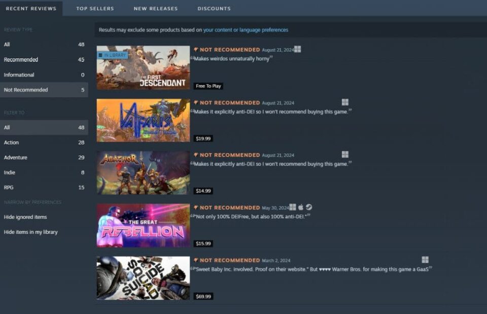 "Sweet Baby Inc Blessed's Not Recommended Games List"